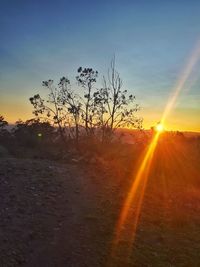 Scenic view of field against sky at sunset