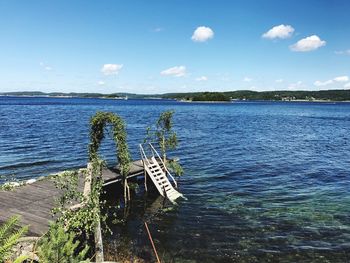 Scenic view of sea against blue sky