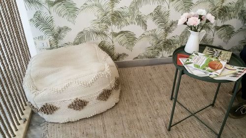 High angle view of potted plants on table