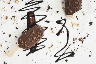 High angle view of chocolate cake in plate