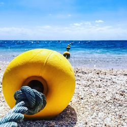 Buoy at beach on sunny day