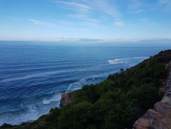 Scenic view of sea against blue sky