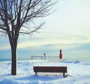 Scenic view of sea against sky during winter