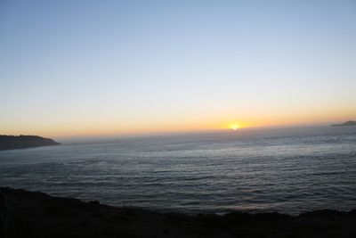 Scenic view of sea against clear sky during sunset