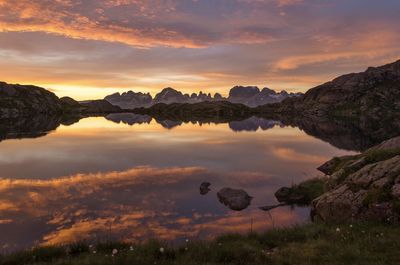 Scenic view of mountains against sky during sunset