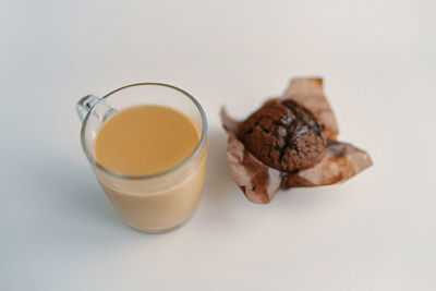 High angle view of coffee on table