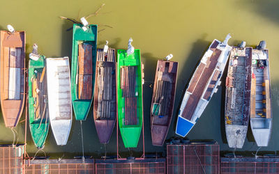 High angle view of ships in harbor