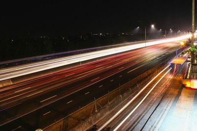 Light trails on road at night