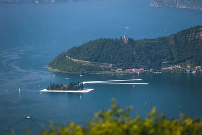 High angle view of ship in sea