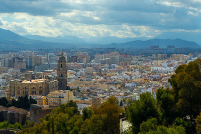 High angle view of townscape against sky