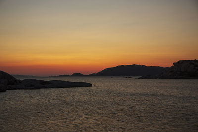 Scenic view of sea against sky during sunset