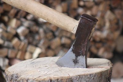 Axe cutting firewood