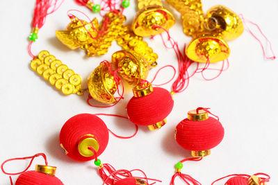 Close-up of chinese new year decorations on white background