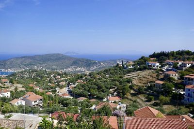 High angle view of townscape against clear sky