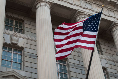 Low angle view of american flag