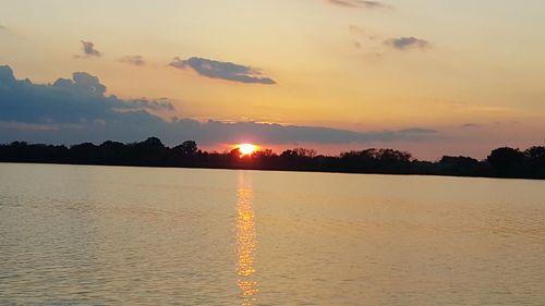 Scenic view of lake against sky during sunset