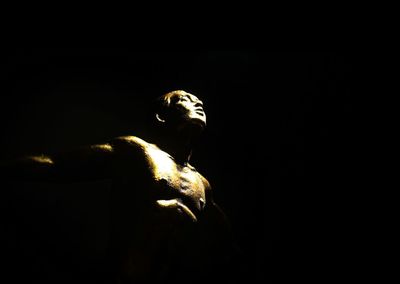 Close-up of statue against black background