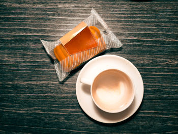 High angle view of coffee on table