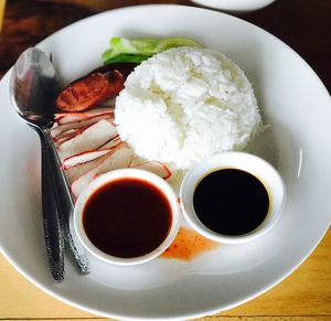 Close-up of breakfast served on table