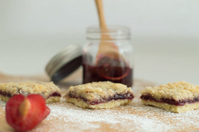 Close-up of cookies in jar on table