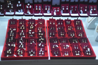 High angle view of red wine on table