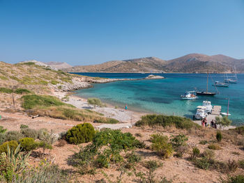 Scenic view of sea against clear blue sky