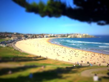 Scenic view of sea against blue sky