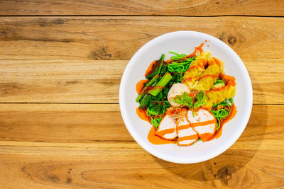 High angle view of meal served on table