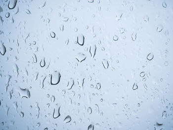 Full frame shot of raindrops on glass window