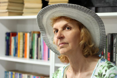 Close-up of senior woman in bookstore