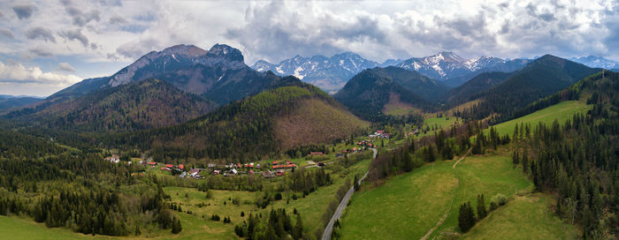 Panoramic view of landscape and mountains against sky