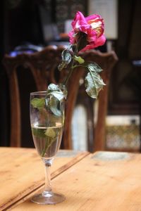 Close-up of wine glass on table