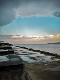 Scenic view of beach against sky during sunset