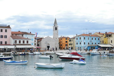 Boats moored at dock rovinj croatia 