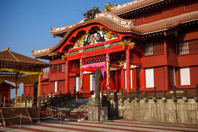 Red temple in city