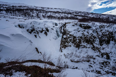 Scenic view of snow covered landscape against sky