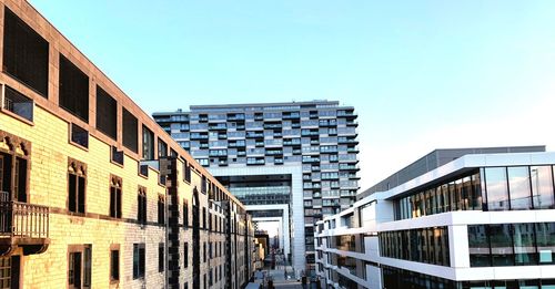 Low angle view of modern building against clear sky