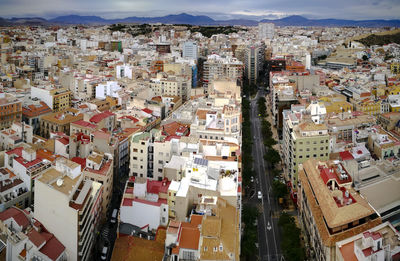 High angle shot of townscape against sky