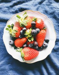 High angle view of fruits in plate