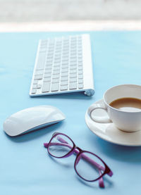Close-up of coffee cup on table