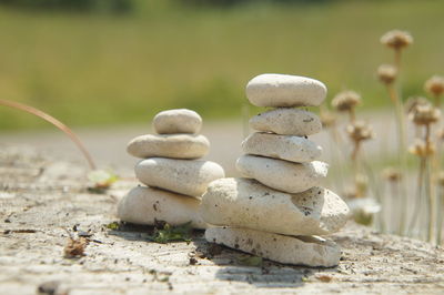 Stack of stones on field