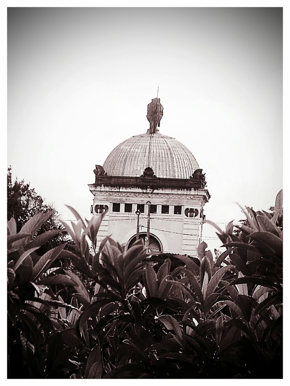 architecture, building exterior, built structure, clear sky, place of worship, dome, religion, transfer print, spirituality, low angle view, auto post production filter, copy space, church, sky, facade, outdoors, temple - building, cathedral, tree