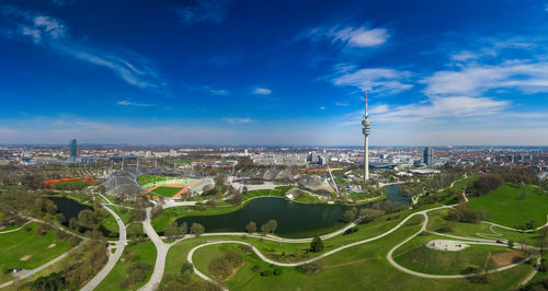 High angle view of buildings in city