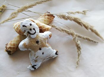 Cookies and wheat on white background