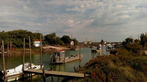 High angle view of boats in river