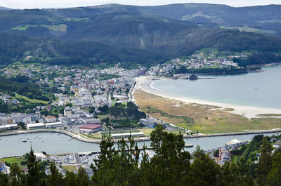 High angle view of townscape by river in viveiro