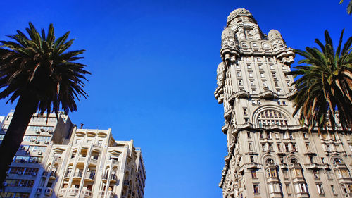 Low angle view of building against blue sky