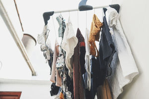 Low angle view of clothes drying on rack