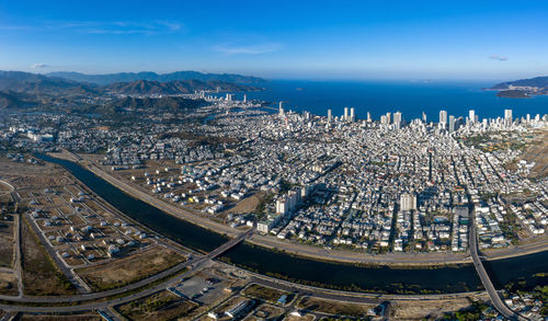 High angle view of buildings in city