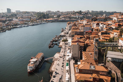 High angle view of boats in sea